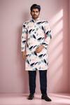 Buy_Arihant Rai Sinha_White Cotton, Silk Leaf Print Kurta Set _at_Aza_Fashions