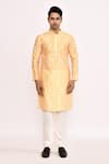 Shop_Arihant Rai Sinha_Yellow Cotton, Silk Printed Kurta Set _Online_at_Aza_Fashions