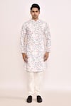 Buy_Arihant Rai Sinha_White Cotton, Silk Embroidery Floral Printed Kurta Set _Online_at_Aza_Fashions