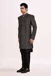 Arihant Rai Sinha_Black Silk Embroidery Diamond Pattern Sherwani _Online_at_Aza_Fashions