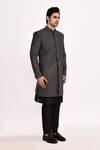 Shop_Arihant Rai Sinha_Black Silk Embroidery Diamond Pattern Sherwani _Online_at_Aza_Fashions