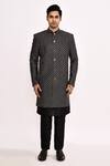 Arihant Rai Sinha_Black Silk Embroidery Diamond Pattern Sherwani _at_Aza_Fashions