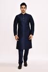 Buy_Arihant Rai Sinha_Navy Blue Cotton Silk Kurta _Online_at_Aza_Fashions