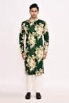 Shop_Arihant Rai Sinha_Green Silk Floral Printed Dark Sherwani _Online_at_Aza_Fashions
