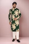 Buy_Arihant Rai Sinha_Green Silk Floral Printed Dark Sherwani _at_Aza_Fashions