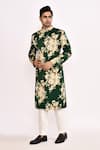 Arihant Rai Sinha_Green Silk Floral Printed Dark Sherwani _at_Aza_Fashions