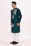 Buy_Arihant Rai Sinha_Teal Cotton Embroidery Long Classic Kurta _Online_at_Aza_Fashions