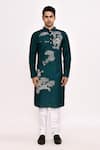 Shop_Arihant Rai Sinha_Teal Cotton Embroidery Long Classic Kurta _Online_at_Aza_Fashions