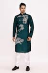 Arihant Rai Sinha_Teal Cotton Embroidery Long Classic Kurta _at_Aza_Fashions