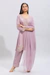 Samyukta Singhania_Purple Silk Embroidery Round Neck Kurta Set _Online_at_Aza_Fashions