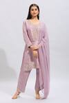 Shop_Samyukta Singhania_Purple Silk Embroidery Round Neck Kurta Set _Online_at_Aza_Fashions