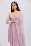 Samyukta Singhania_Purple Silk Embroidery Round Neck Kurta Set _at_Aza_Fashions