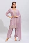Buy_Samyukta Singhania_Purple Silk Embroidery Round Neck Kurta Set _at_Aza_Fashions