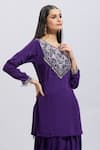 Samyukta Singhania_Purple Silk Embroidery V-neck Kurta And Dhoti Set _Online_at_Aza_Fashions