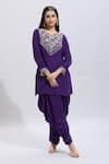 Buy_Samyukta Singhania_Purple Silk Embroidery V-neck Kurta And Dhoti Set _Online_at_Aza_Fashions