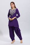 Buy_Samyukta Singhania_Purple Silk Embroidery V-neck Kurta And Dhoti Set _at_Aza_Fashions