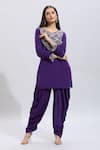 Shop_Samyukta Singhania_Purple Silk Embroidery V-neck Kurta And Dhoti Set _Online_at_Aza_Fashions