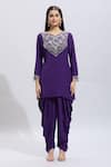 Buy_Samyukta Singhania_Purple Silk Embroidery V-neck Kurta And Dhoti Set 