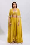 Buy_Samyukta Singhania_Yellow Silk Sequins, Beads Sweetheart Neck Embroidered Bustier And Sharara Set _at_Aza_Fashions