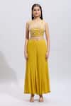 Buy_Samyukta Singhania_Yellow Silk Sequins, Beads Sweetheart Neck Embroidered Bustier And Sharara Set _Online_at_Aza_Fashions