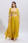 Samyukta Singhania_Yellow Silk Sequins, Beads Sweetheart Neck Embroidered Bustier And Sharara Set _at_Aza_Fashions