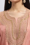 Shop_Samyukta Singhania_Peach Silk Embroidery Round Neck Kurta Set With Palazzo _Online_at_Aza_Fashions