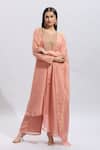 Buy_Samyukta Singhania_Peach Silk Embroidery Round Neck Kurta Set With Palazzo 