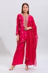 Buy_Samyukta Singhania_Pink Silk Embroidery Round Neck Hand Kurta Set _at_Aza_Fashions