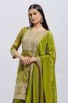Buy_Samyukta Singhania_Green Satin Embroidery Split V-neck Hand Kurta Set 