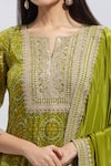 Shop_Samyukta Singhania_Green Satin Embroidery Split V-neck Hand Kurta Set 