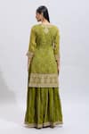 Shop_Samyukta Singhania_Green Satin Embroidery Split V-neck Hand Kurta Set _at_Aza_Fashions