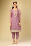 Buy_Naintara Bajaj_Purple Organza Sequins, Embroidery Round Neck Kurta Set _Online_at_Aza_Fashions