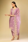 Naintara Bajaj_Purple Organza Sequins, Embroidery Round Neck Kurta Set _at_Aza_Fashions