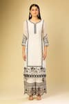 Samyukta Singhania_White Silk Embroidery Split V-neck Kurta And Palazzo Set _Online_at_Aza_Fashions