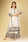 Shop_Samyukta Singhania_White Silk Embroidery Split V-neck Kurta And Palazzo Set _Online_at_Aza_Fashions