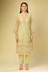 Samyukta Singhania_Pista Green Embroidered Kurta Set _Online_at_Aza_Fashions