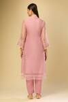 Shop_Samyukta Singhania_Pink Organza Embroidery V-neck Kurta Set_at_Aza_Fashions