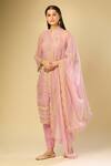 Shop_Samyukta Singhania_Pink Organza Embroidery V-neck Kurta Set_Online_at_Aza_Fashions