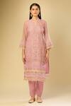 Samyukta Singhania_Pink Organza Embroidery V-neck Kurta Set_at_Aza_Fashions