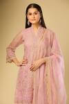 Buy_Samyukta Singhania_Pink Organza Embroidery V-neck Kurta Set