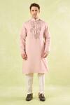 Rng Safawala_Pink Cotton, Silk Embroidery Blush Kurta Set _Online_at_Aza_Fashions