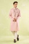 Rng Safawala_Pink Cotton, Silk Embroidery Blush Kurta Set _at_Aza_Fashions
