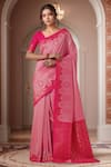 Buy_Samyukta Singhania_Pink Silk Zari Round Neck Light Woven Banarasi Saree Set _at_Aza_Fashions