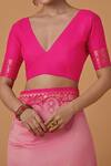 Shop_Samyukta Singhania_Pink Silk Zari Round Neck Light Woven Banarasi Saree Set 