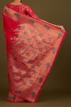 Shop_Samyukta Singhania_Pink Silk, Brocade Zari V-neck Woven Banarasi Saree Set _at_Aza_Fashions