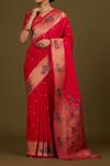 Buy_Samyukta Singhania_Pink Silk, Brocade Zari V-neck Woven Banarasi Saree Set _Online_at_Aza_Fashions