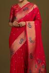Shop_Samyukta Singhania_Pink Silk, Brocade Zari V-neck Woven Banarasi Saree Set _Online_at_Aza_Fashions