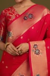 Samyukta Singhania_Pink Silk, Brocade Zari V-neck Woven Banarasi Saree Set _at_Aza_Fashions
