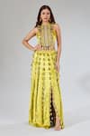 Buy_Payal Singhal_Green Floral Vine Embroidered Blouse And Skirt Set _at_Aza_Fashions