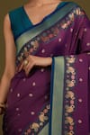Buy_Naintara Bajaj_Purple Brocade, Silk, Satin Zari V-neck Designer Woven Saree Set _Online_at_Aza_Fashions
